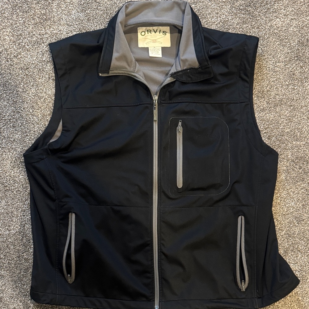 Orvis Black Men’s Softshell Vest with Gray Trim